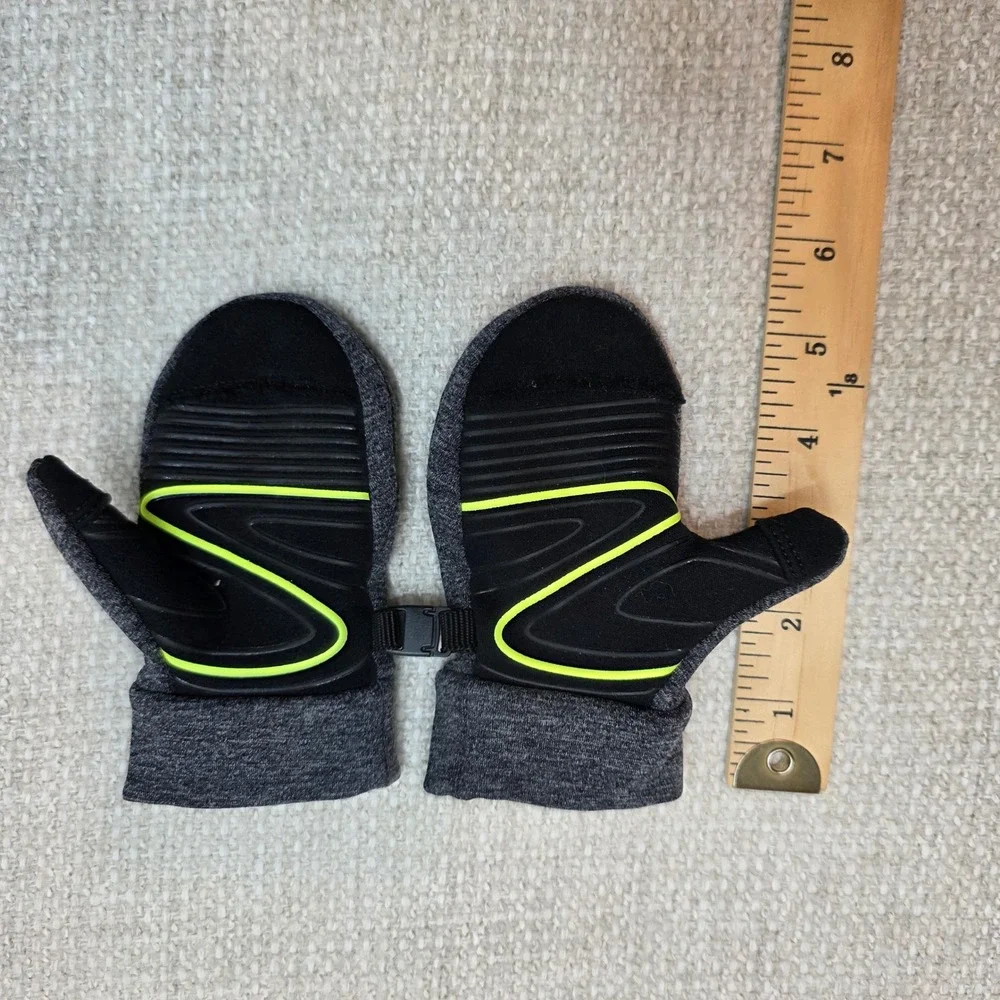 HEAD Toddler Kids Fleece Winter Mittens Grey Black Neon Yellow Grip Clip 6.5in